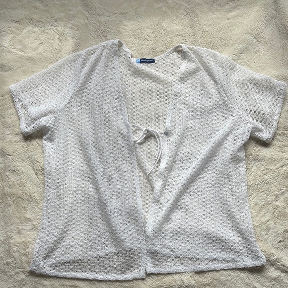 Penningtons White Open Knit Short Sleeve Cardigan | Lightweight Tie Front Lay XL - Picture 1 of 7